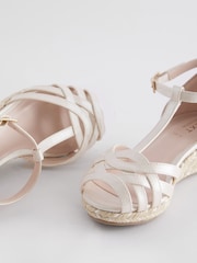 White Shimmer Heeled Wedge Sandals - Image 4 of 5