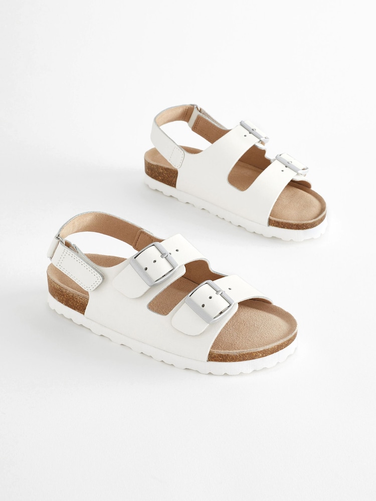 White Leather Wide Fit (G) Two Strap Corkbed Sandals - Image 1 of 6