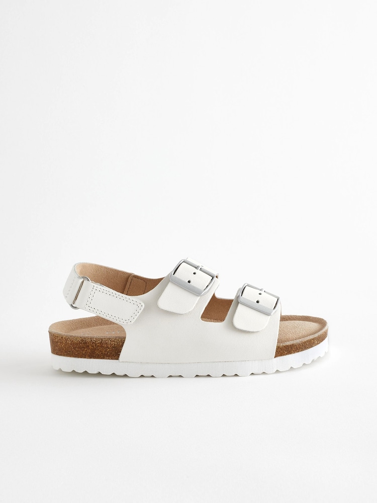 White Leather Wide Fit (G) Two Strap Corkbed Sandals - Image 2 of 6