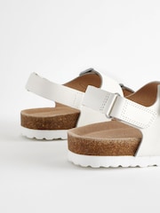 White Leather Wide Fit (G) Two Strap Corkbed Sandals - Image 4 of 6