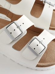 White Leather Wide Fit (G) Two Strap Corkbed Sandals - Image 5 of 6