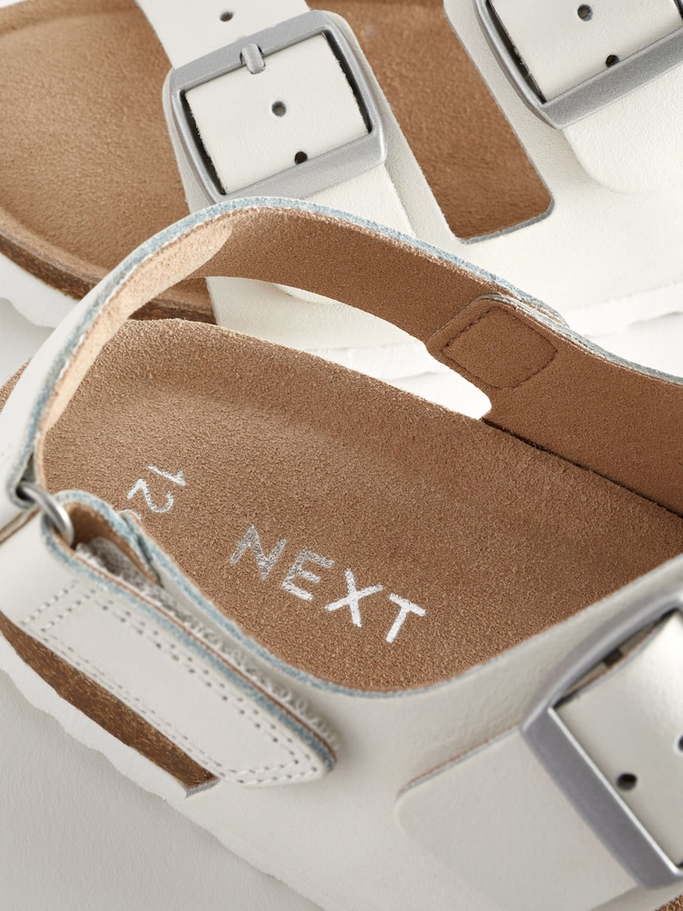 White Leather Wide Fit (G) Two Strap Corkbed Sandals - Image 6 of 6