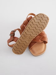 Tan Brown Wide Fit (G) Leather Woven Sandals - Image 5 of 5