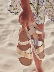 Mixed Metallic Leather Woven Sandals - Image 1 of 8