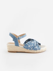 Blue Denim Bow Wedge Sandals - Image 2 of 7