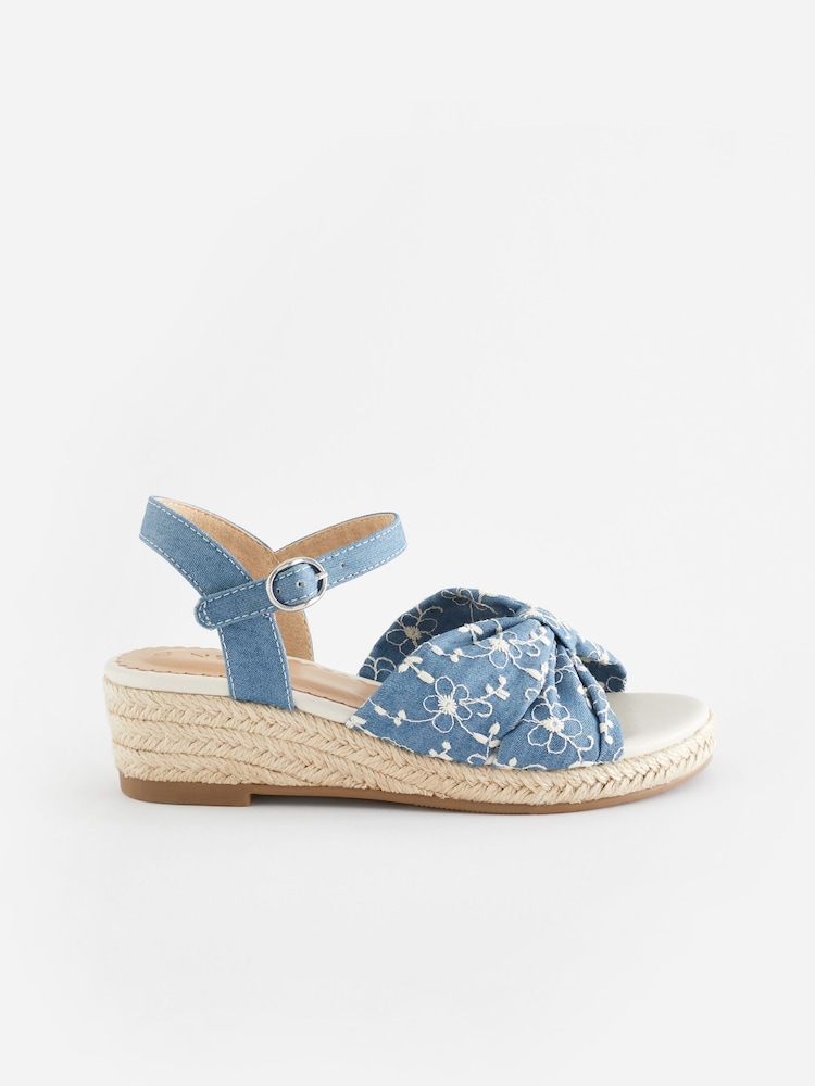 Blue Denim Bow Wedge Sandals - Image 2 of 7