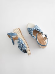 Blue Denim Bow Wedge Sandals - Image 3 of 7