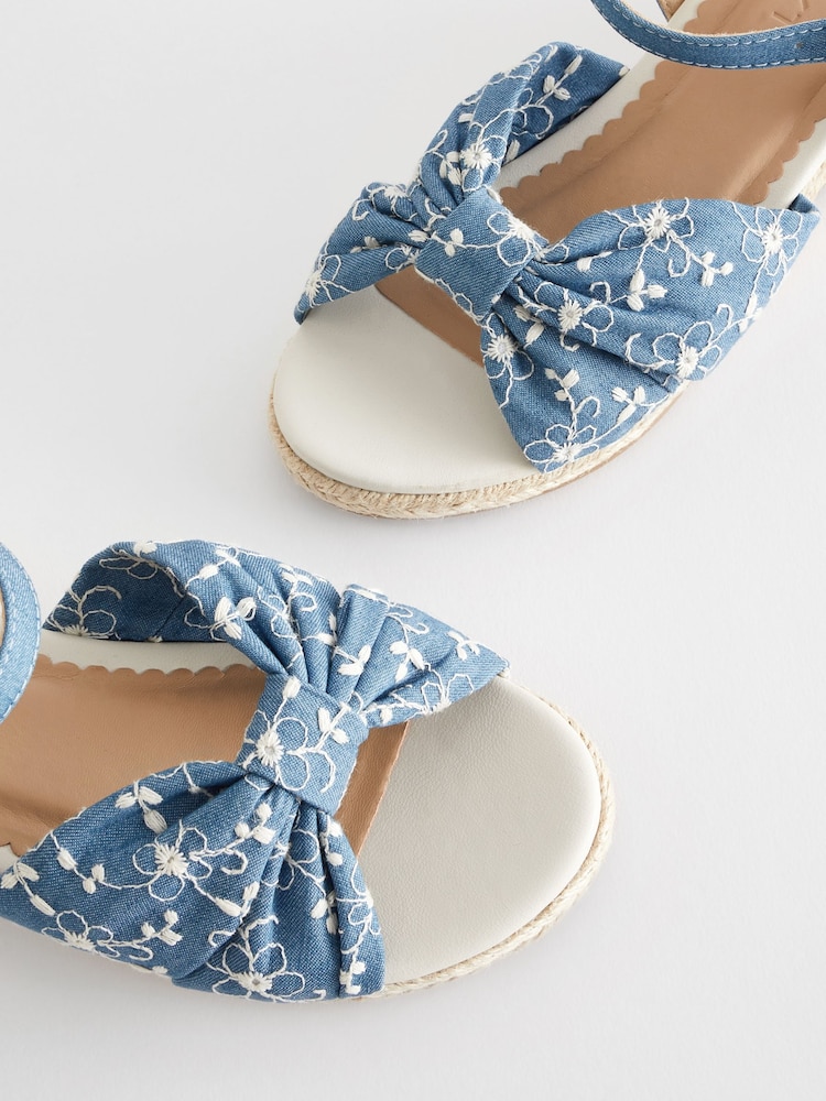 Blue Denim Bow Wedge Sandals - Image 7 of 7