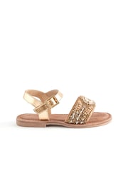 Gold Beaded Leather Occasion Sandals - Image 2 of 6