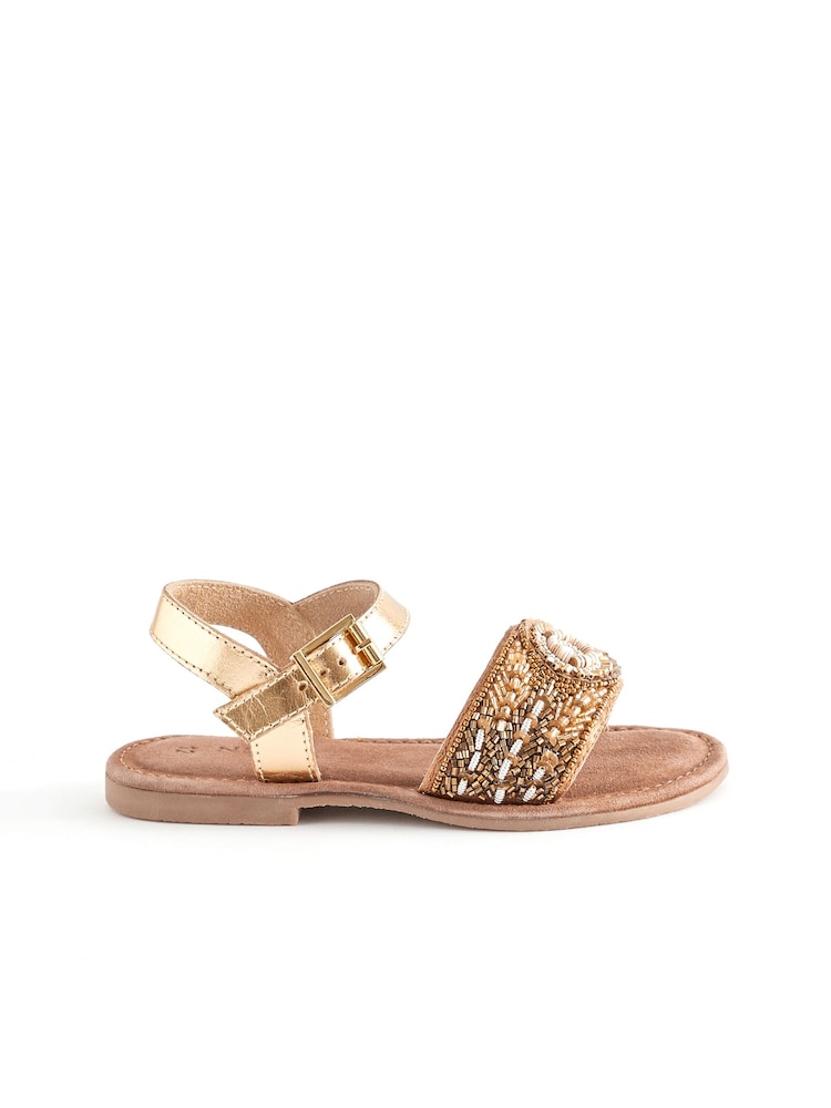 Gold Beaded Leather Occasion Sandals - Image 2 of 6 Gold Beaded Leather Occasion Sandals - Image 2 of 6