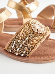 Gold Beaded Leather Occasion Sandals - Image 4 of 6
