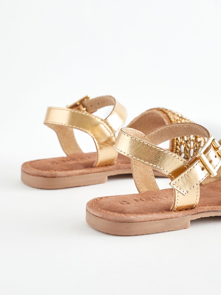 Gold Beaded Leather Occasion Sandals - Image 6 of 6