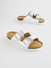 Silber-Metallic - Sandalen mit Korkfußbett und zwei Riemen - Bild 1 von 7
