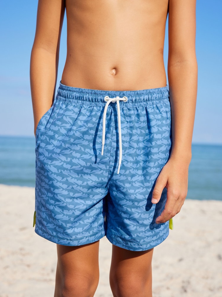 Light Blue Shark Printed Swim Shorts (3-16yrs) - Image 1 of 6