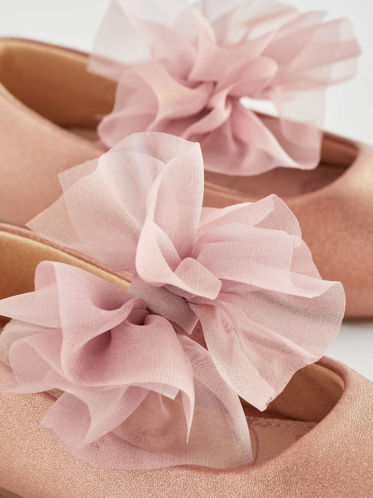 Pink Standard Fit (F) Mary Jane Flower Girl Bow Occasion Shoes - Image 4 of 5