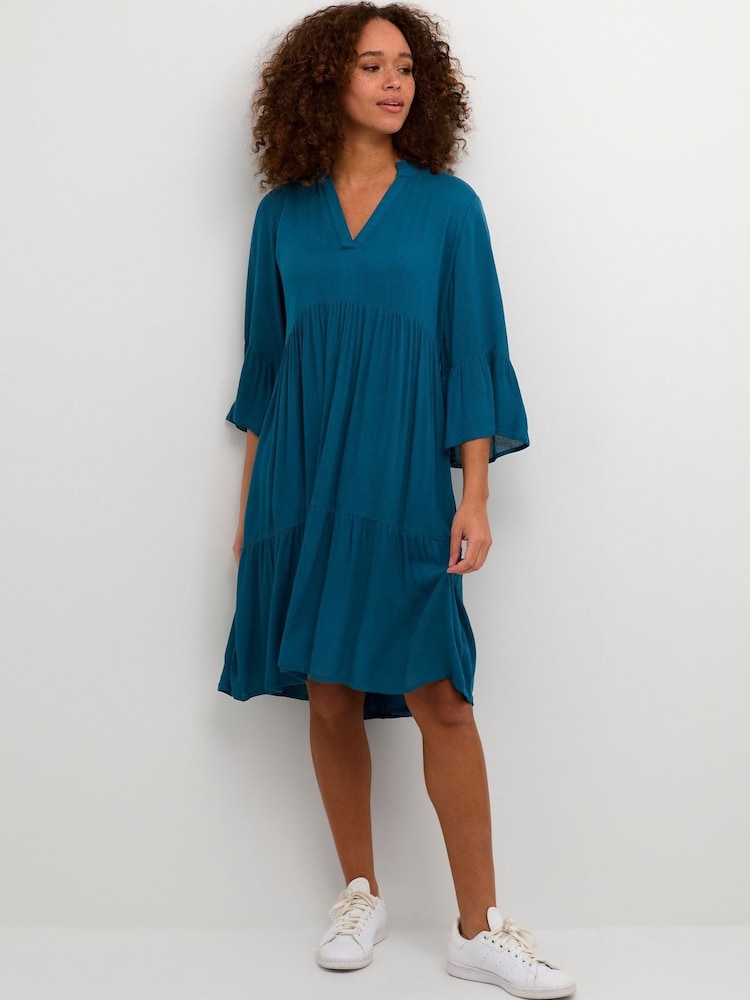 Kaffe Blue Marianah A-Shape 3/4 Sleeve Dress - Image 1 of 6