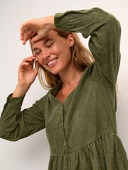 Kaffe Green Corina V-Neck Dress - Image 4 of 7