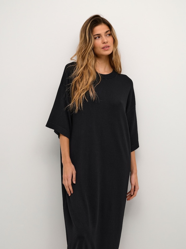 Kaffe Fenia Knitted Midi Black Dress - Image 2 of 5