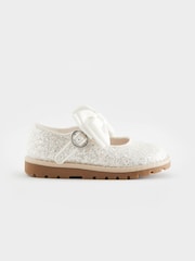White Glitter Bow Standard Fit (F) Mary Jane Flower Girl Touch Fastening Bow Shoes - Image 2 of 5