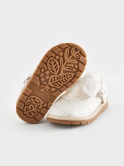White Glitter Bow Standard Fit (F) Mary Jane Flower Girl Touch Fastening Bow Shoes - Image 3 of 5