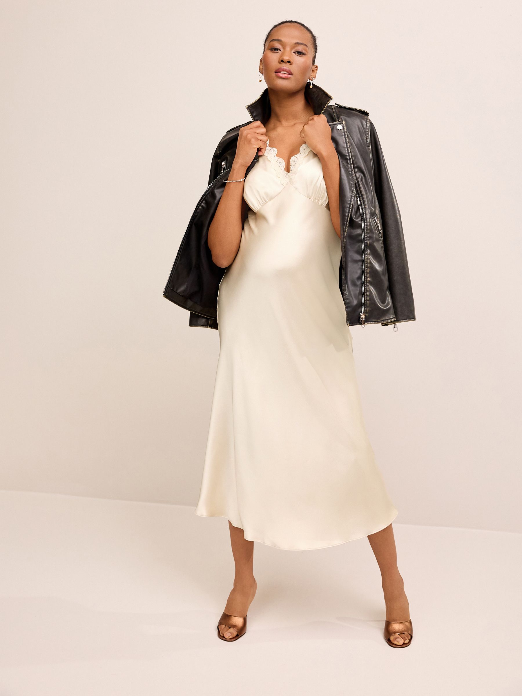Buy Champagne Gold Maternity Satin Slip Dress from Next Luxembourg