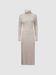 Reiss Neutral Cady Knitted Roll Neck Midi Dress - Image 2 of 6