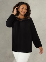 Live Unlimited Curve - Lace Yoke Black Blouse - Image 1 of 1