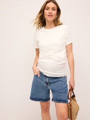 Mid Blue Maternity Denim Boyfriend Shorts - Image 1 of 8