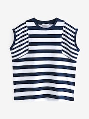 Blanc/Bleu - Col rond  100% Cotton Look Slub Jersey Mancherons Printed T-shirt - Image 5 de 6