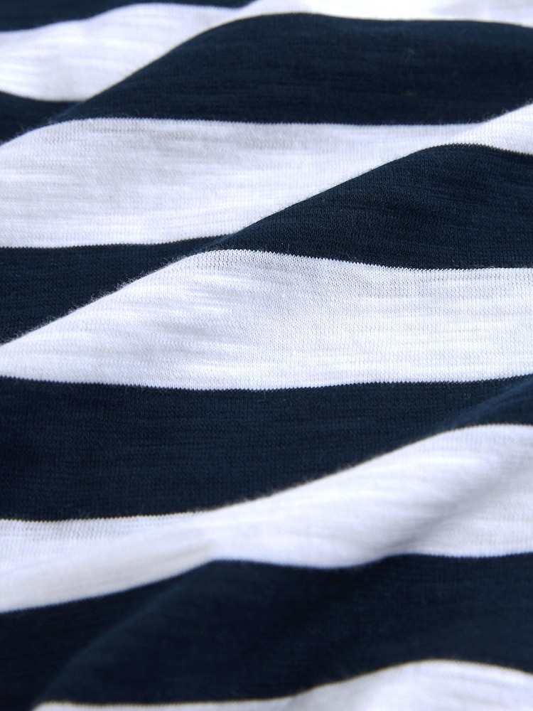 Blanc/Bleu - Col rond  100% Cotton Look Slub Jersey Mancherons Printed T-shirt - Image 6 of 6