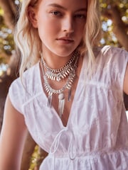 White 100% Cotton Broderie V-Neck Lace Detail Short Sleeve Top - Image 1 of 6
