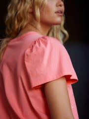 Fluro Pink 100% Cotton Short Sleeve Sparkle Jersey Bubblehem Top - Image 3 of 4