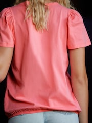 Fluro Pink 100% Cotton Short Sleeve Sparkle Jersey Bubblehem Top - Image 4 of 4