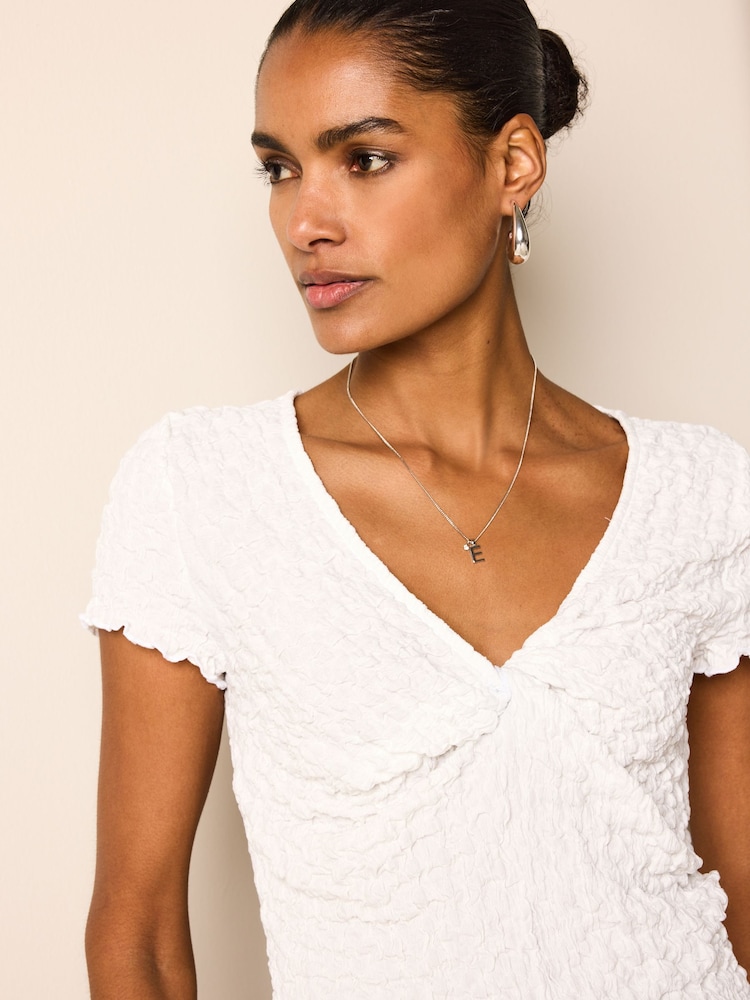 White Textured Twist Front Short Sleeve Top - Image 1 of 6 White Textured Twist Front Short Sleeve Top - Image 1 of 6