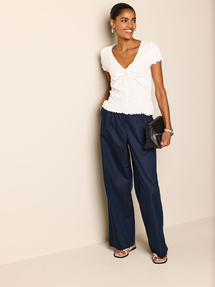 White Textured Twist Front Short Sleeve Top - Image 2 of 6 White Textured Twist Front Short Sleeve Top - Image 2 of 6