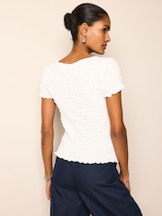 White Textured Twist Front Short Sleeve Top - Image 3 of 6
