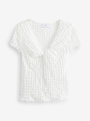 White Textured Twist Front Short Sleeve Top - Image 5 of 6