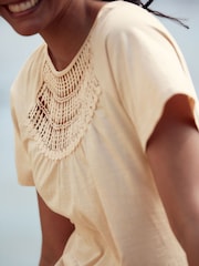 Neutral Short Sleeve Crochet Bubblehem Top - Image 4 of 6