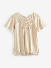 Neutral Short Sleeve Crochet Bubblehem Top - Image 5 of 6