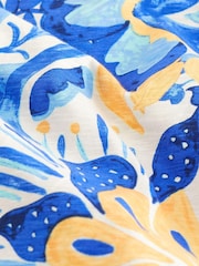 Blue Floral Crew Neck Linen Look Slub Jersey Cap Sleeve Printed T-Shirt - Image 6 of 6