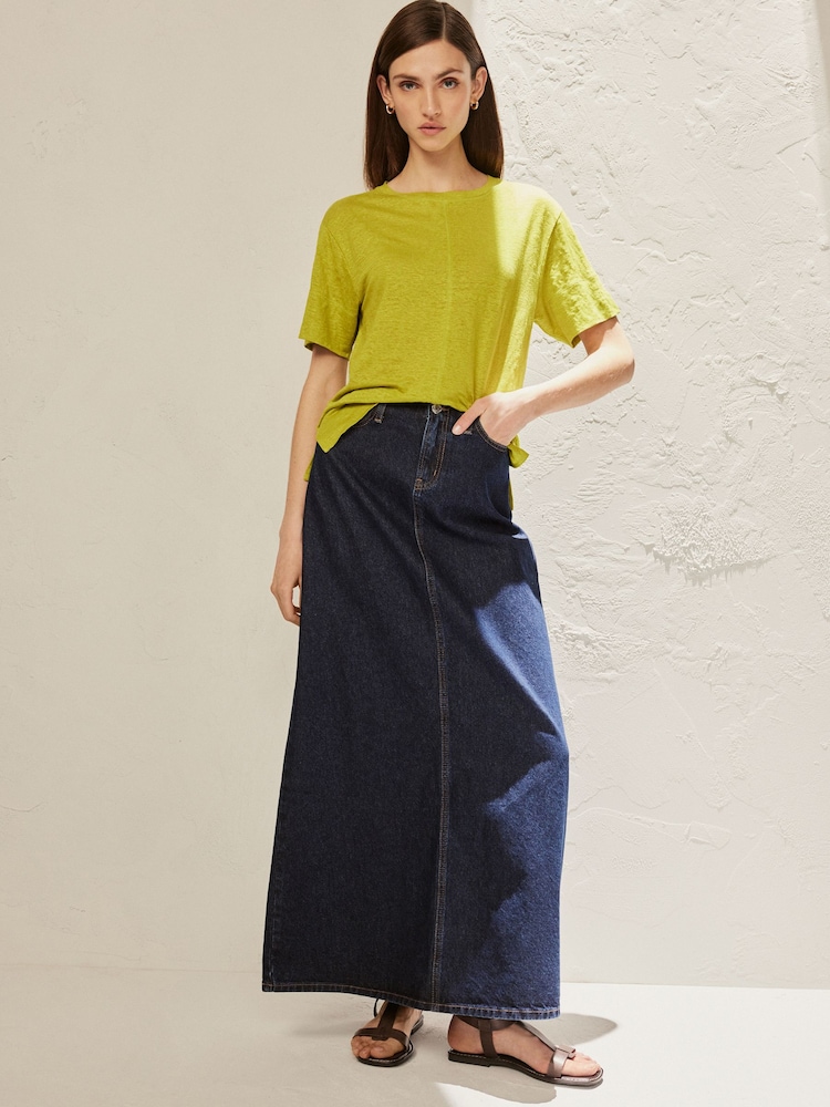 Lime Green Slim Fit Premium 100% Linen Crew Neck Short Sleeve T-Shirt - Image 2 of 6 Lime Green Slim Fit Premium 100% Linen Crew Neck Short Sleeve T-Shirt - Image 2 of 6