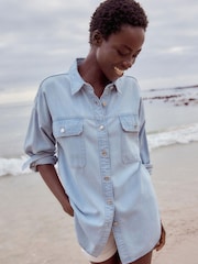 Bleach Oversized Denim 100% Cotton Shirt - Image 1 of 5