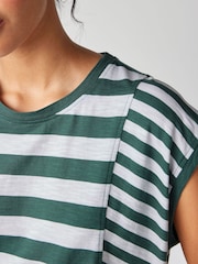 Green/White Crew Neck Linen Look Slub Jersey Cap Sleeve Printed T-Shirt - Image 4 of 6