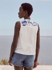 Blue Print Broderie Sleeveless Tie Top - Image 3 of 6