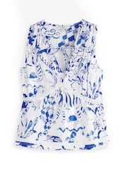 Blue Print Broderie Sleeveless Tie Top - Image 5 of 6
