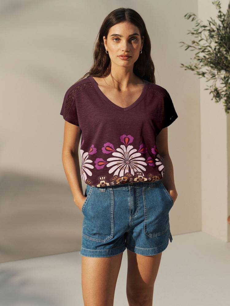 Red Print V-Neck Bubble Hem Top - Image 1 of 6