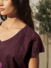 Red Print V-Neck Bubble Hem Top - Image 4 of 6