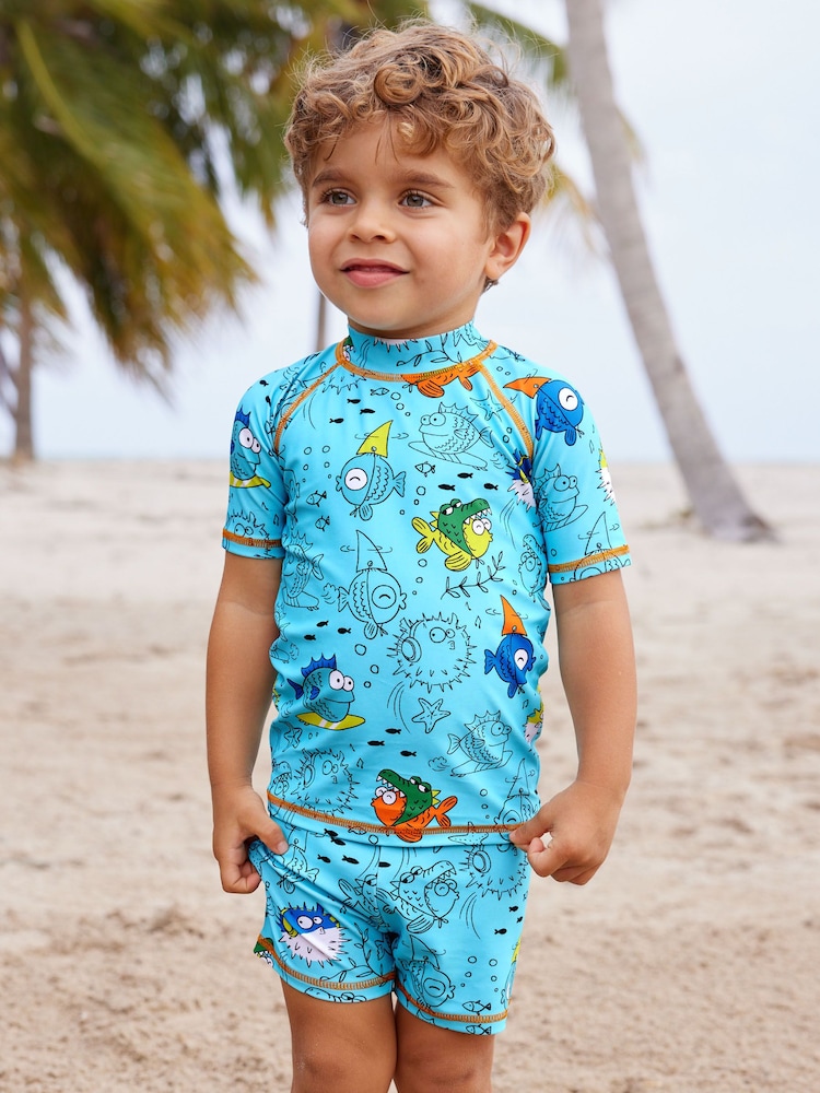 Blue Puffer Fish Sunsafe Top and Shorts Set (3mths-7yrs) - Image 1 of 8