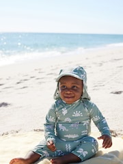 Sage Green Sunsafe Swimsuit & Hat 2 Piece Set (3mths-7yrs) - Image 1 of 10