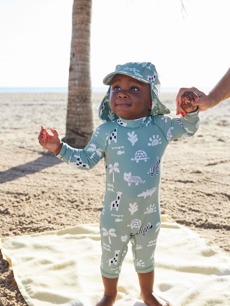 Sage Green Sunsafe Swimsuit & Hat 2 Piece Set (3mths-7yrs) - Image 2 of 10